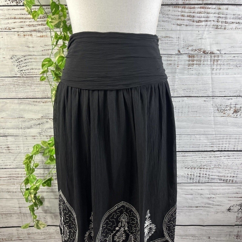 Nygard Skirt size 6 Black Sheer Crinkle Paisley Sequins Knee Full Boho Modest - Picture 3 of 11